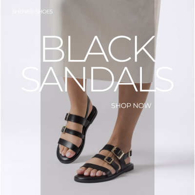 black sandals collection with heeled, chunky, wedge and flat sandals for women