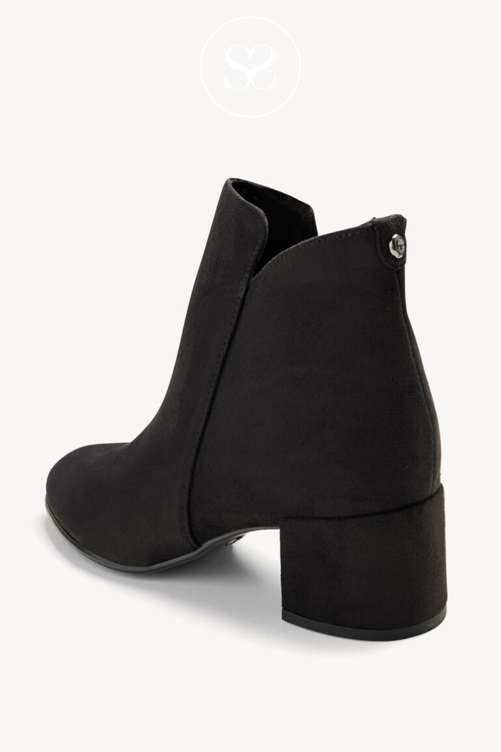 Tamaris Black Suede Ankle Boots with a Cut-out Design and a Mid-Heel for Women in Ireland