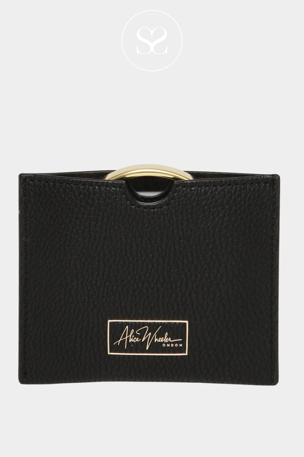 Black wallet with gold accents on.