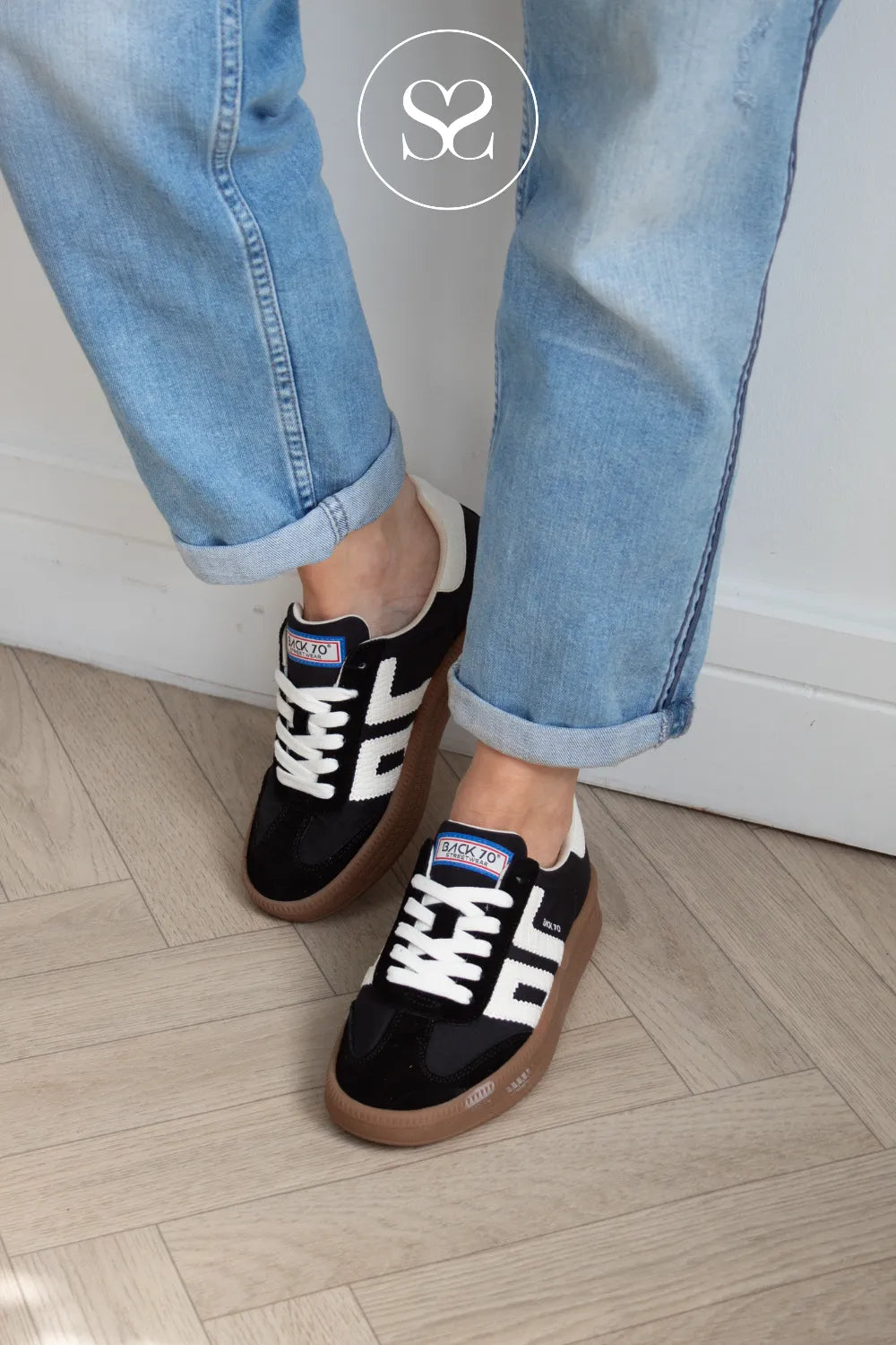 Back70 Black Retro Trainers - Double