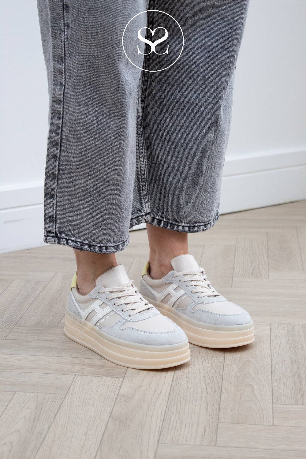 DRILLEYS Grey (Whipped) Flatform Trainers NINETY THREE