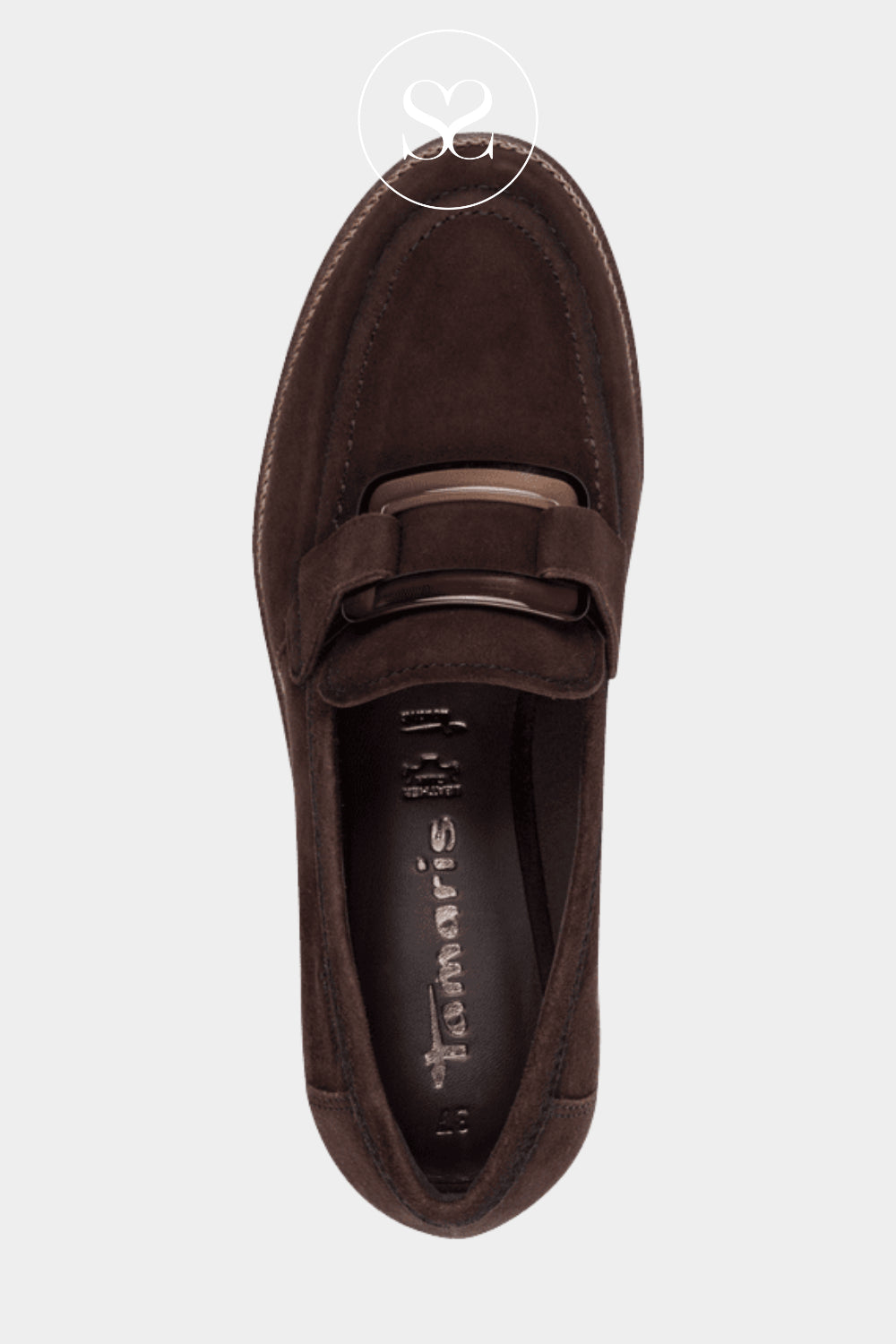 Lightweight chunky brown loafers with almond toe for women from Tamaris shoes.