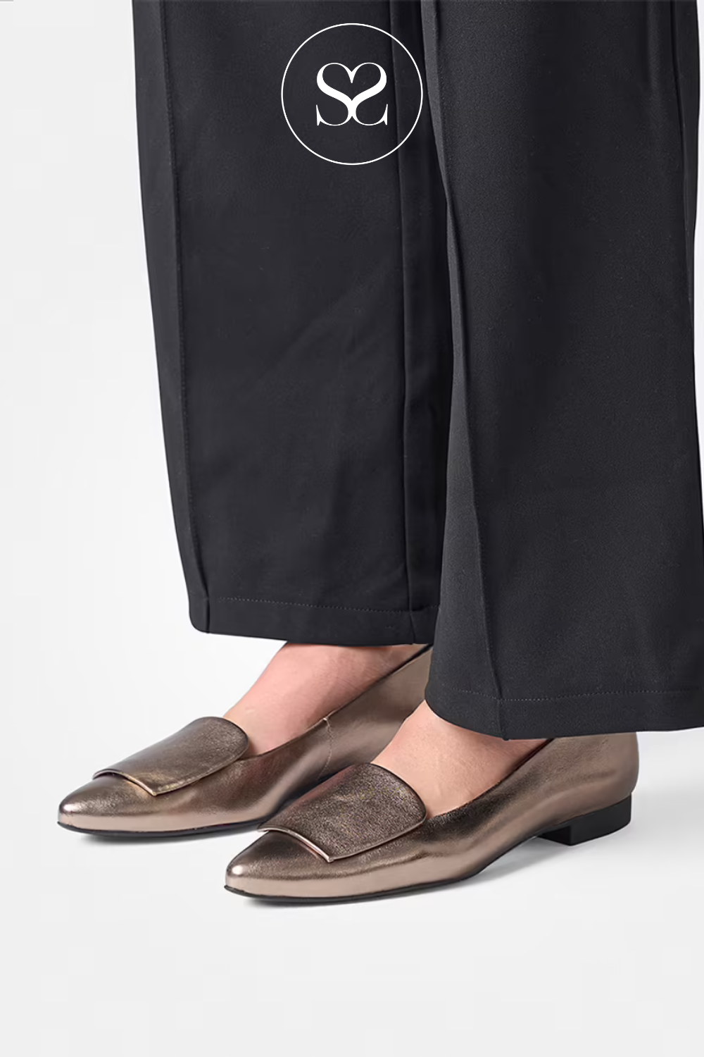PAUL GREEN 3792 BRONZE LEATHER POINTED FLAT SHOES FOR WOMEN