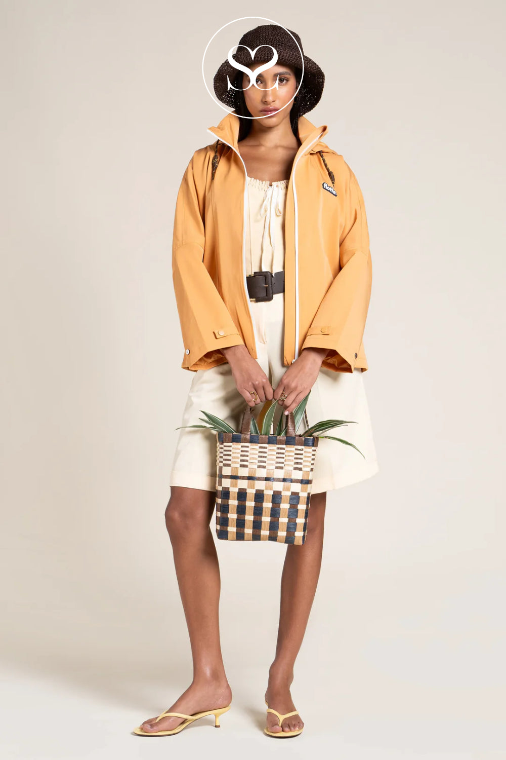 Flotte Stylish Orange Oversized Rain Jacket for Women