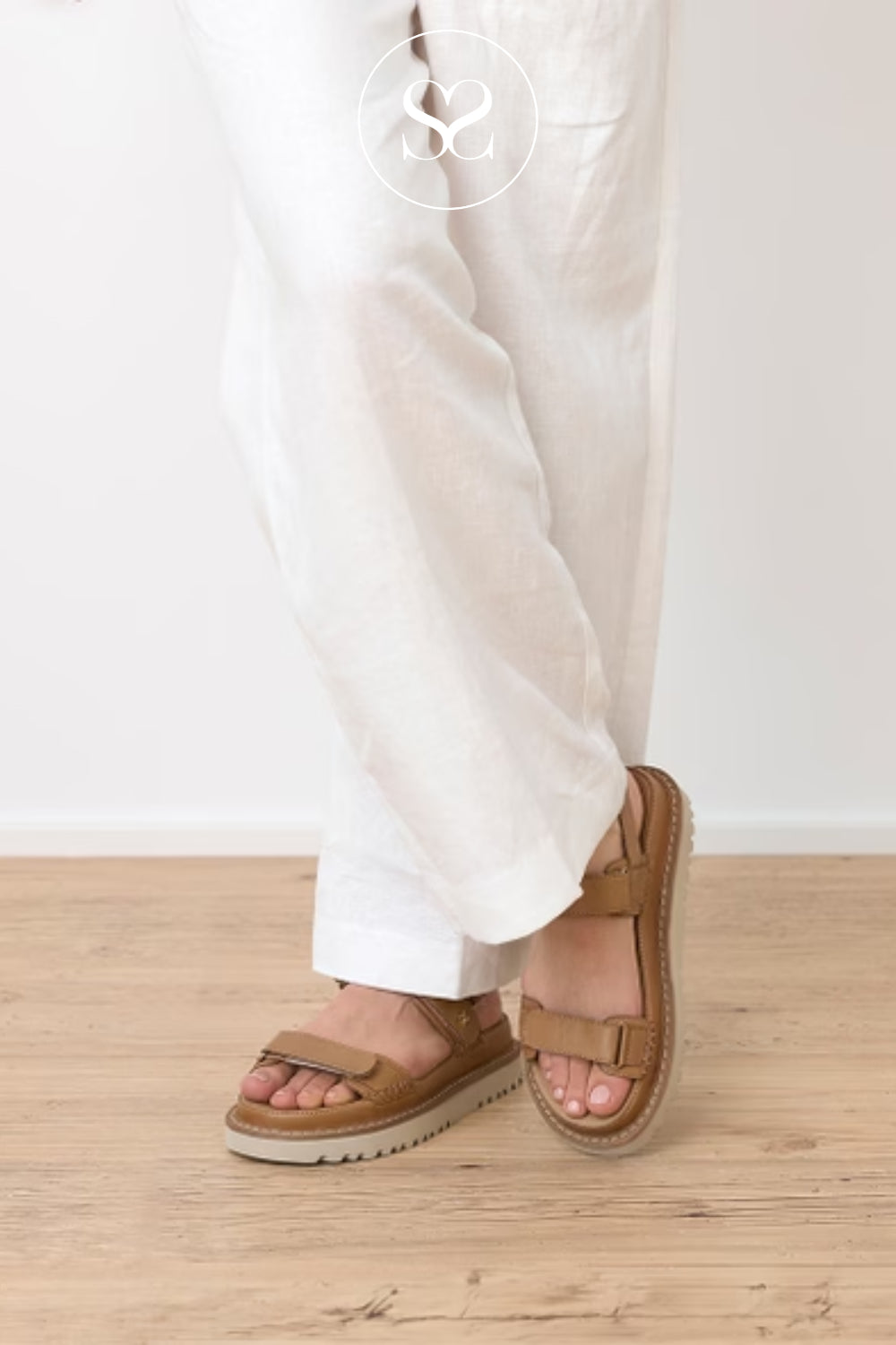 Paul Green Tan Leather Walking Sandals - 6175-029