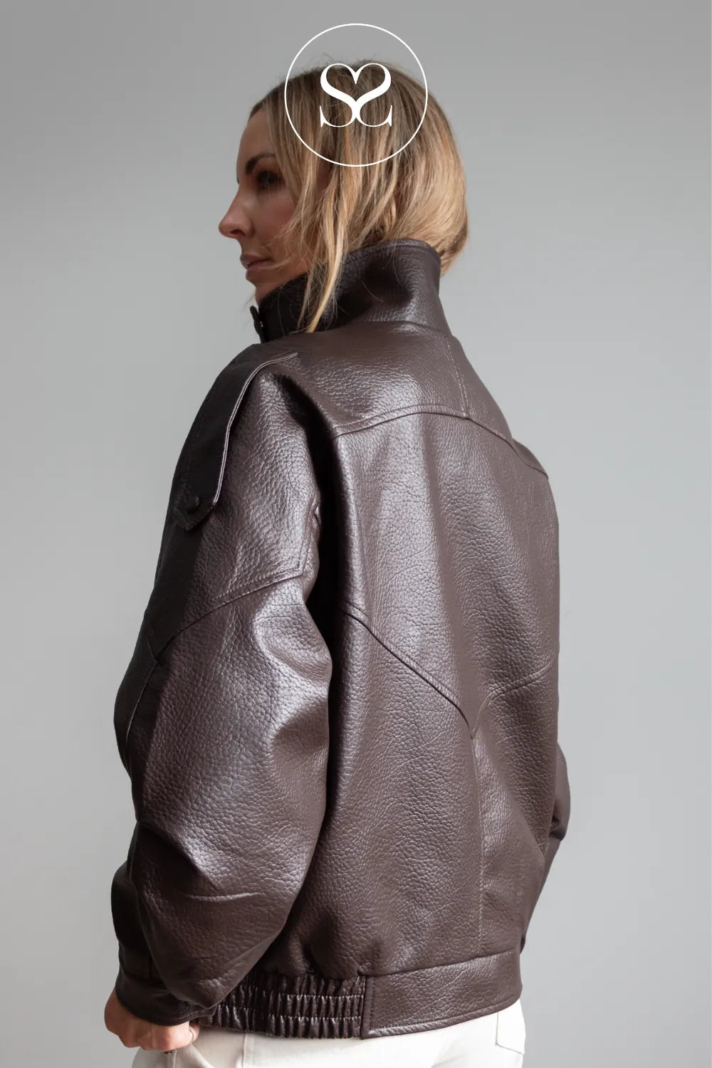 Chocolate Brown Funnel Neck Leather Jacket -CV2200