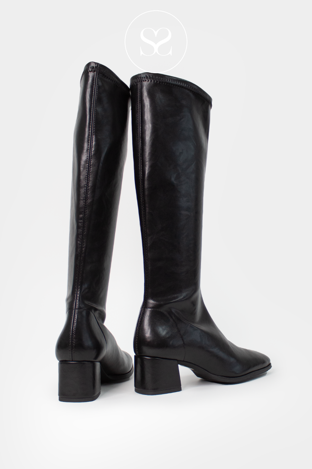 Miss Elastic Black Coated Knee High Sock Boots - 78331