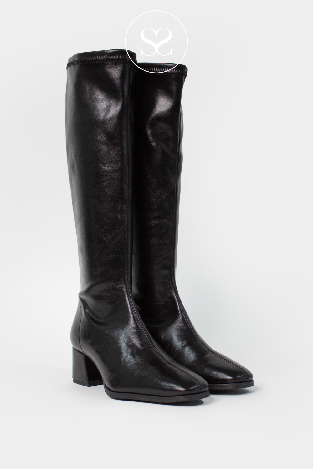 Miss Elastic Black Coated Knee High Sock Boots - 78331