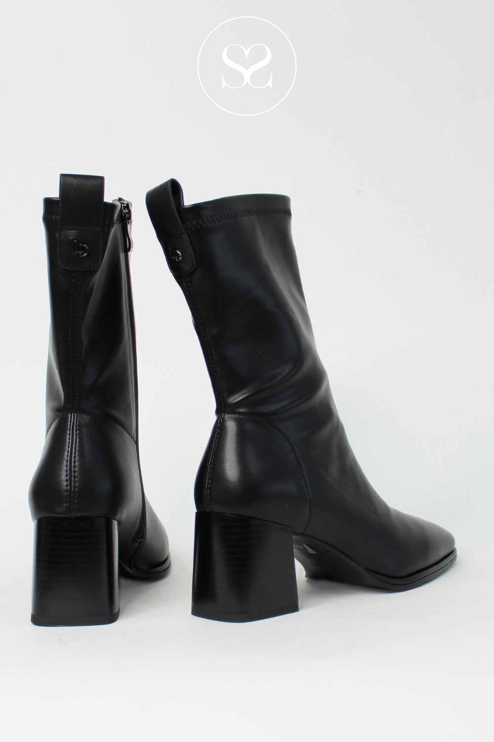 LODI BLACK SOCK STYLE ANKLE BOOTS WITH BLOCK HEEL - A-HEKA IRELAND