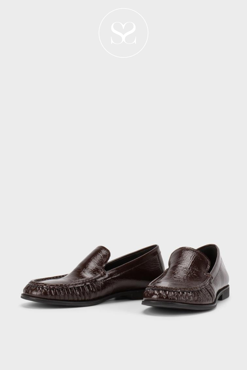 Brown patent leather loafer