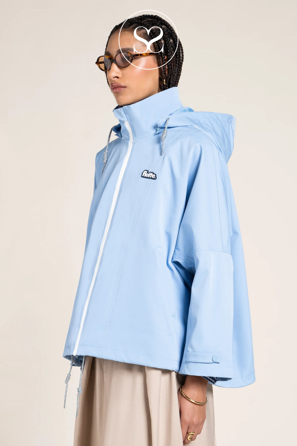 Flotte Blue Rain Coat with Adjustable Waist for Women