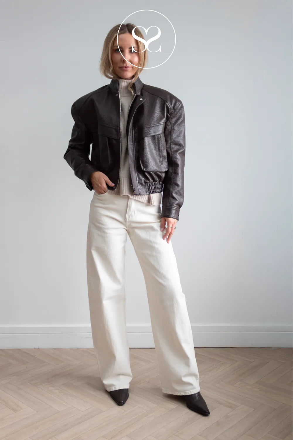 Chocolate Brown Cropped Leather Jacket - CV2202