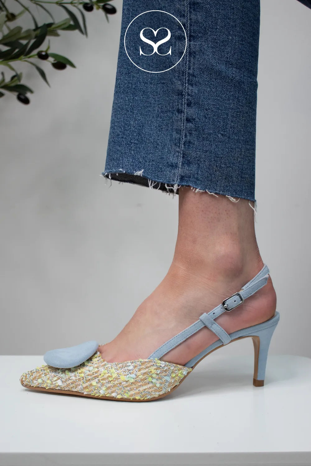 LODI Blue Woven Tweed Sling Back Heels - NIVIS