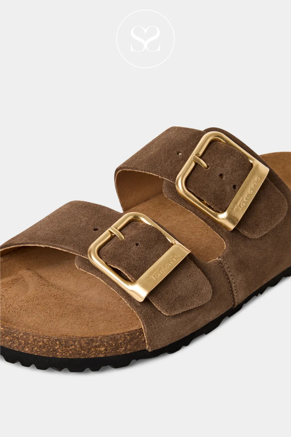 Tamaris Chocolate Brown Double Buckle Slider Sandals 1-27543-42