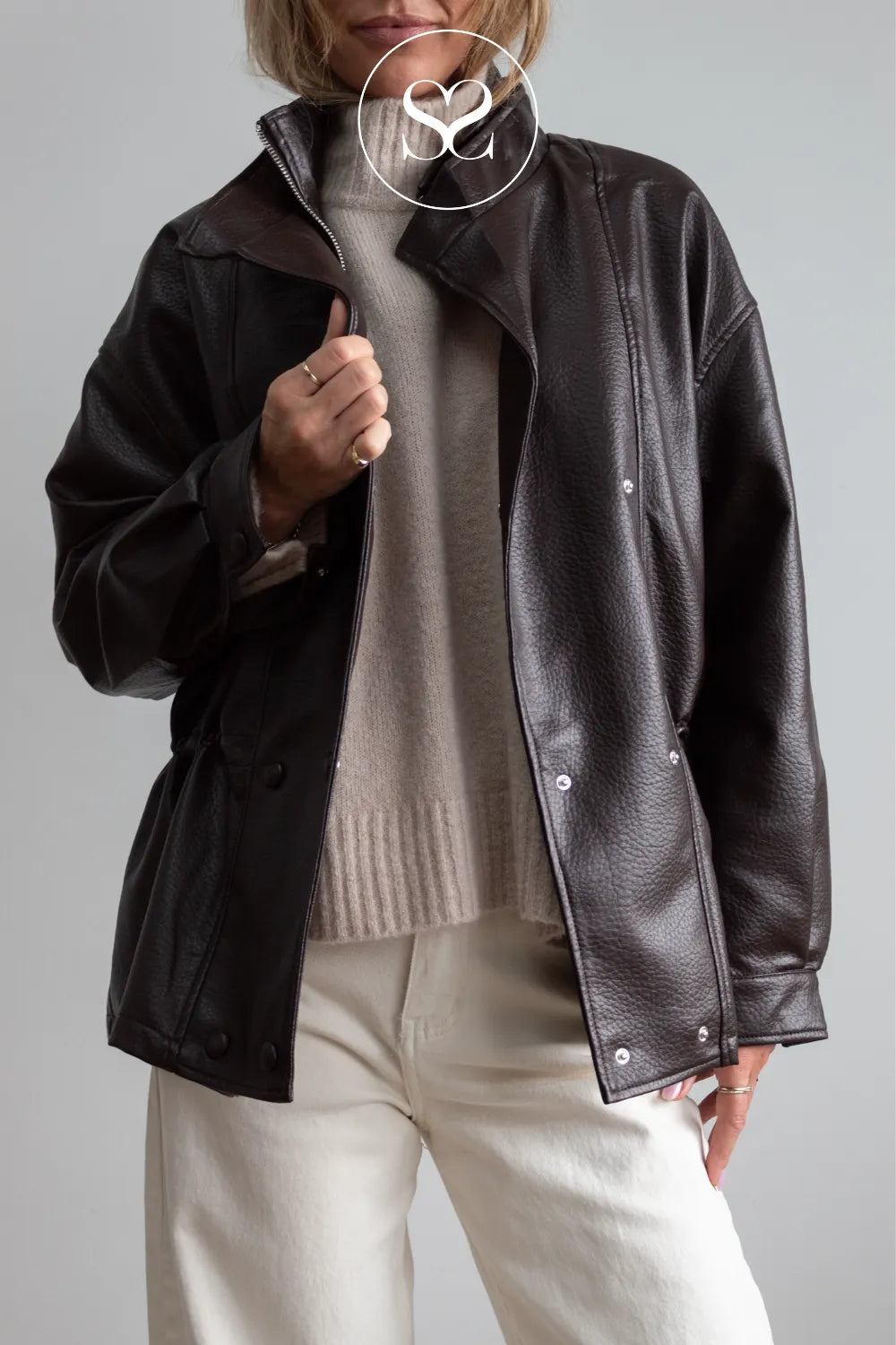 Chocolate Brown Double Breasted Leather Jacket - CV2213