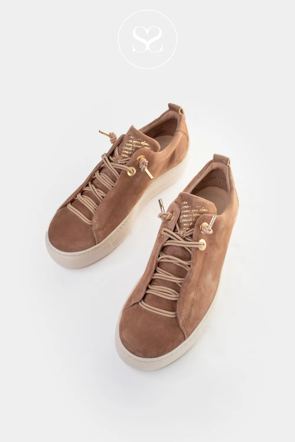 Paul Green Camel/brown pull on flatform trainers 5017 for women Elasticated pull-on design with gold eyelet detail