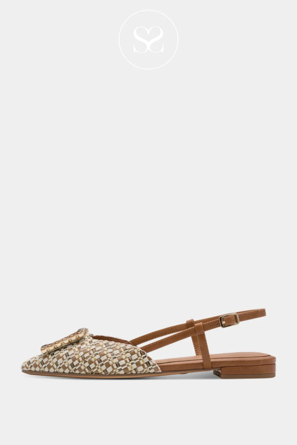 Tamaris Natural Textile Pointed Toe Sling-Back Shoes 1-29403-42 Adjustable slingback strap with a secure and comfortable fit