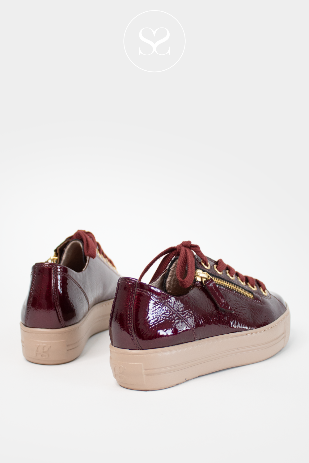 PAUL GREEN WINE PATENT PLATFORM TRAINERS WITH ZIP - 5006-248