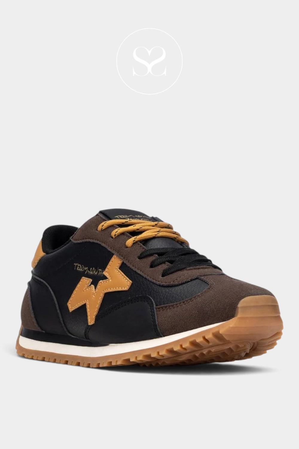 Teddy smith sporty sneakers in black and brown with camel lace and logo and double lace