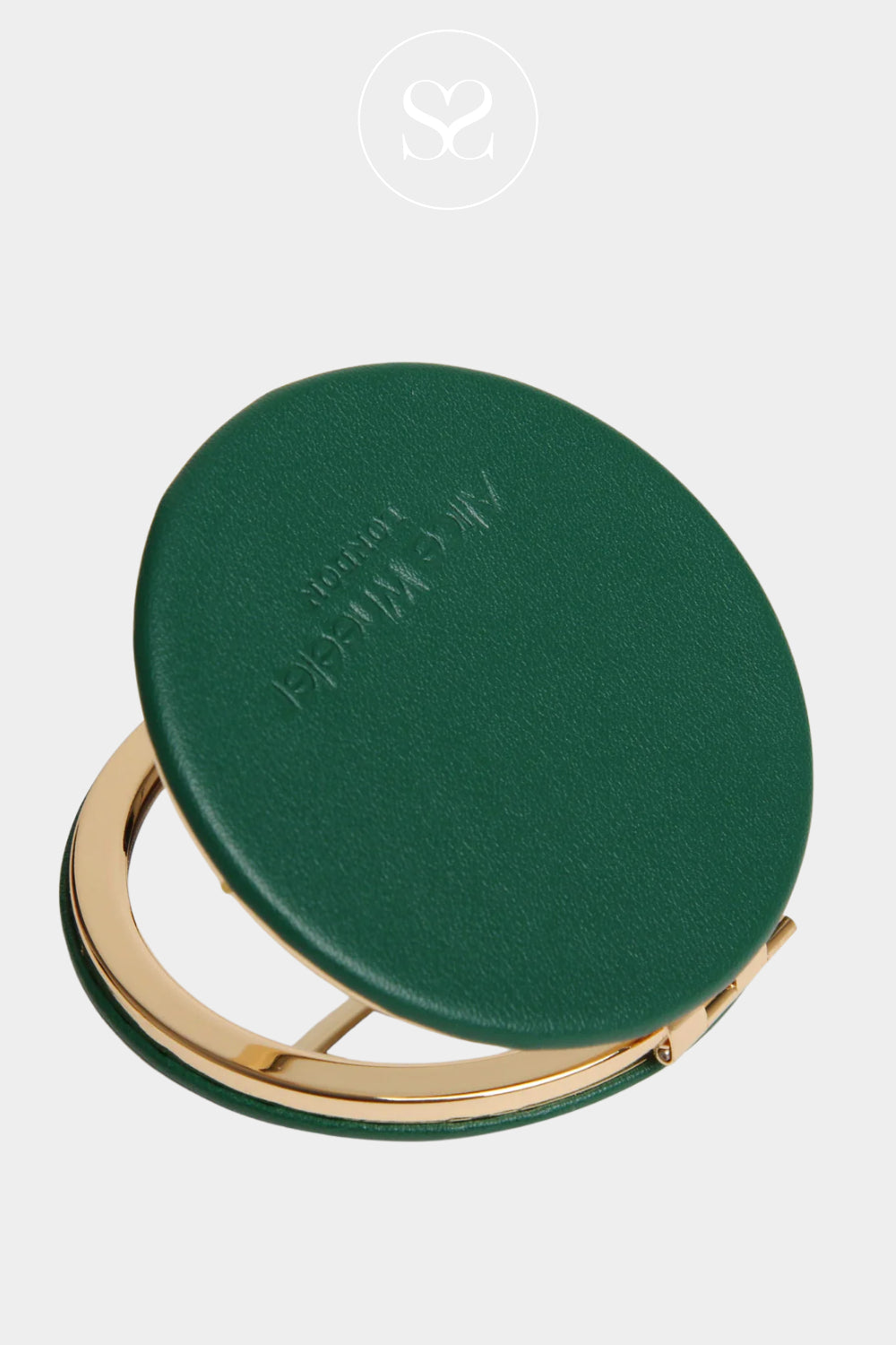 ALICE WHEELER TEAL ROUND COMPACT MIRROR WITH GOLD BEZEL- IRELAND