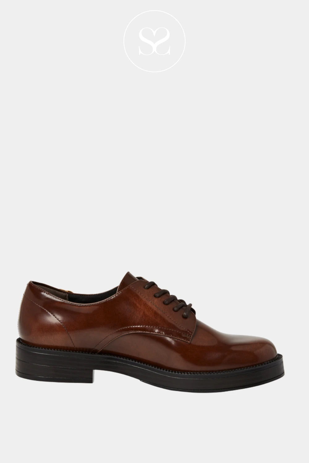 TAMARIS BROWN PATENT LACE UP BROGUE SHOES 1-23348-45