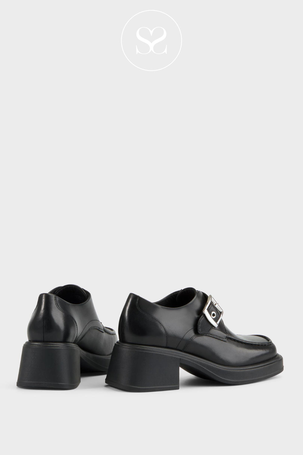 Comfortable black leather platform shoes with buckle and mid-heel from Vagabond Shoemakers
