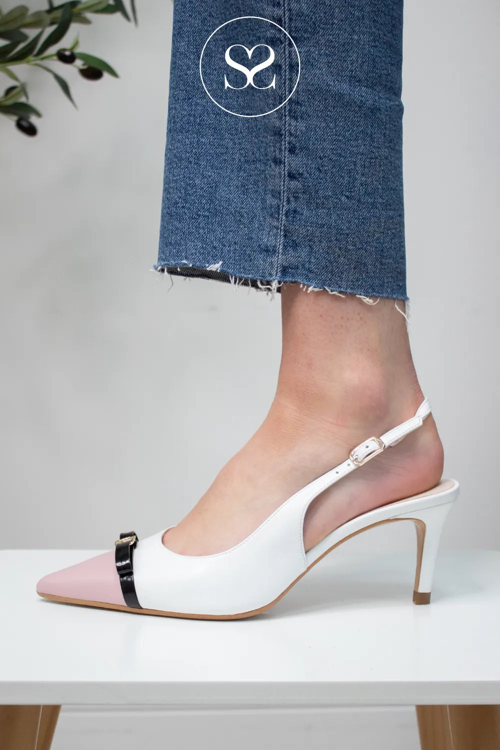 LODI White & Pink Slingback Heels - NUREIA