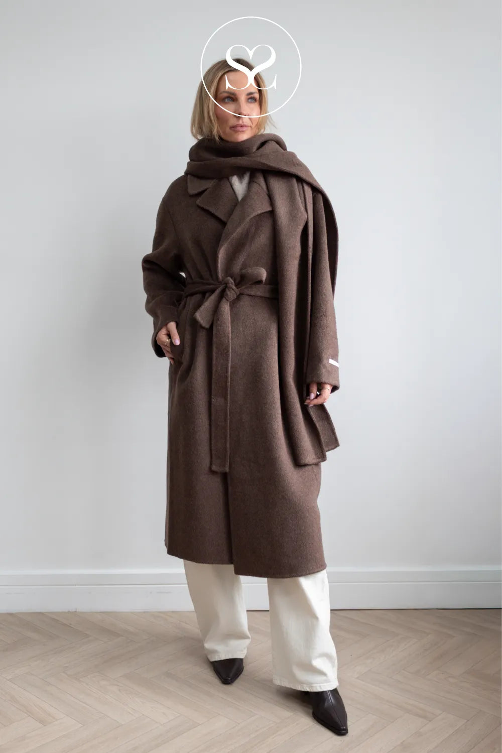 Brown Wool Longline Coat- Celia
