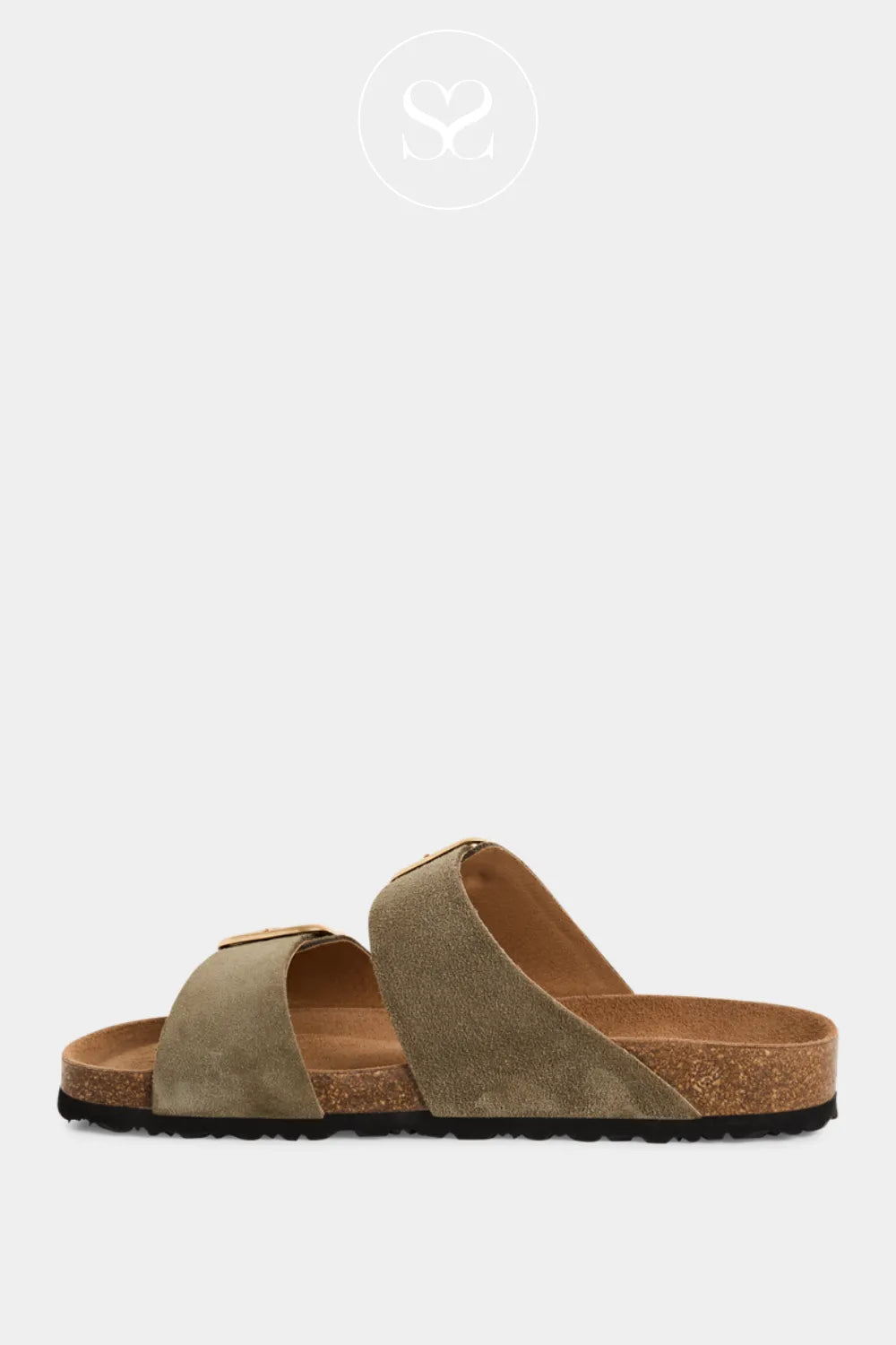 Tamaris Olive Green Double Buckle Slip-on Sandals 1-27543-42