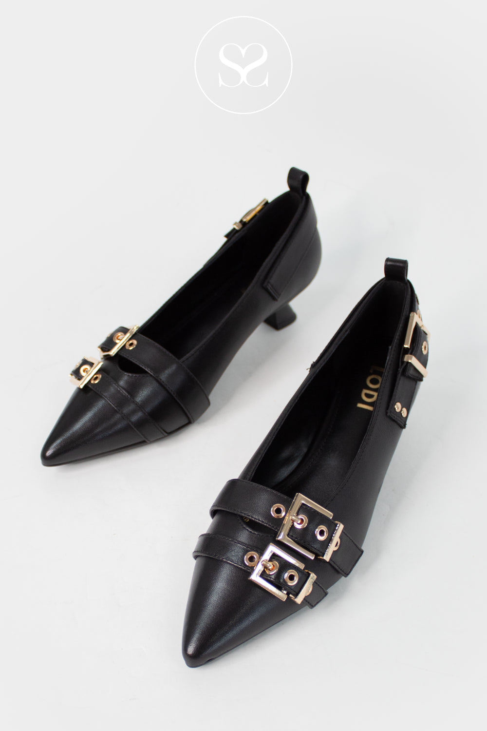 LODI BLACK KITTEN HEEL COURT WITH BUCKLES - A-ROMULO