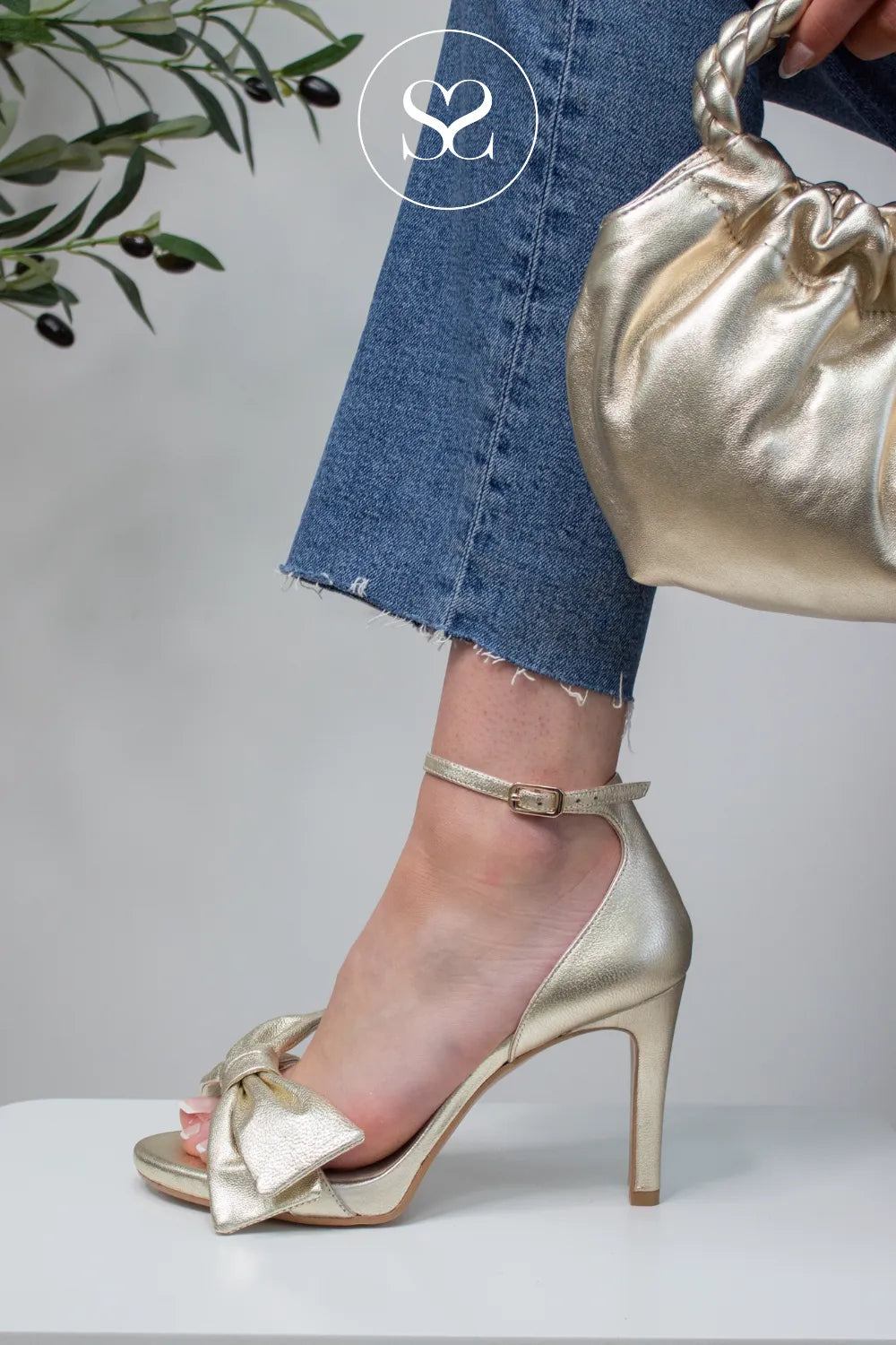 LODI Gold High Heel Sandals - INGAL bow detail design and adjustable ankle strap