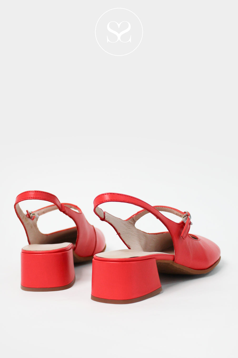 Wonders Red Block Heel Mary-Jane Sling-Back Shoes D-2401