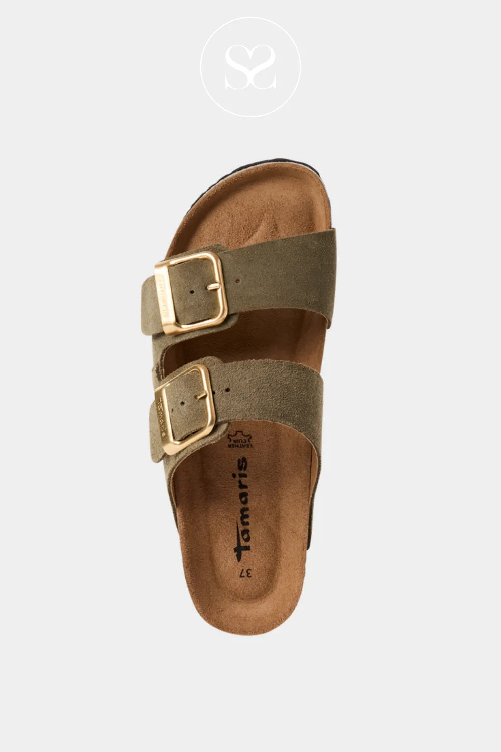 Tamaris Olive Green Double Buckle Slip-on Sandals 1-27543-42