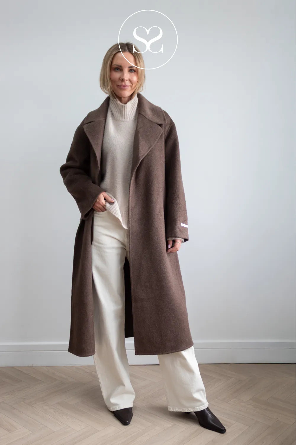 Brown Wool Longline Coat- Celia