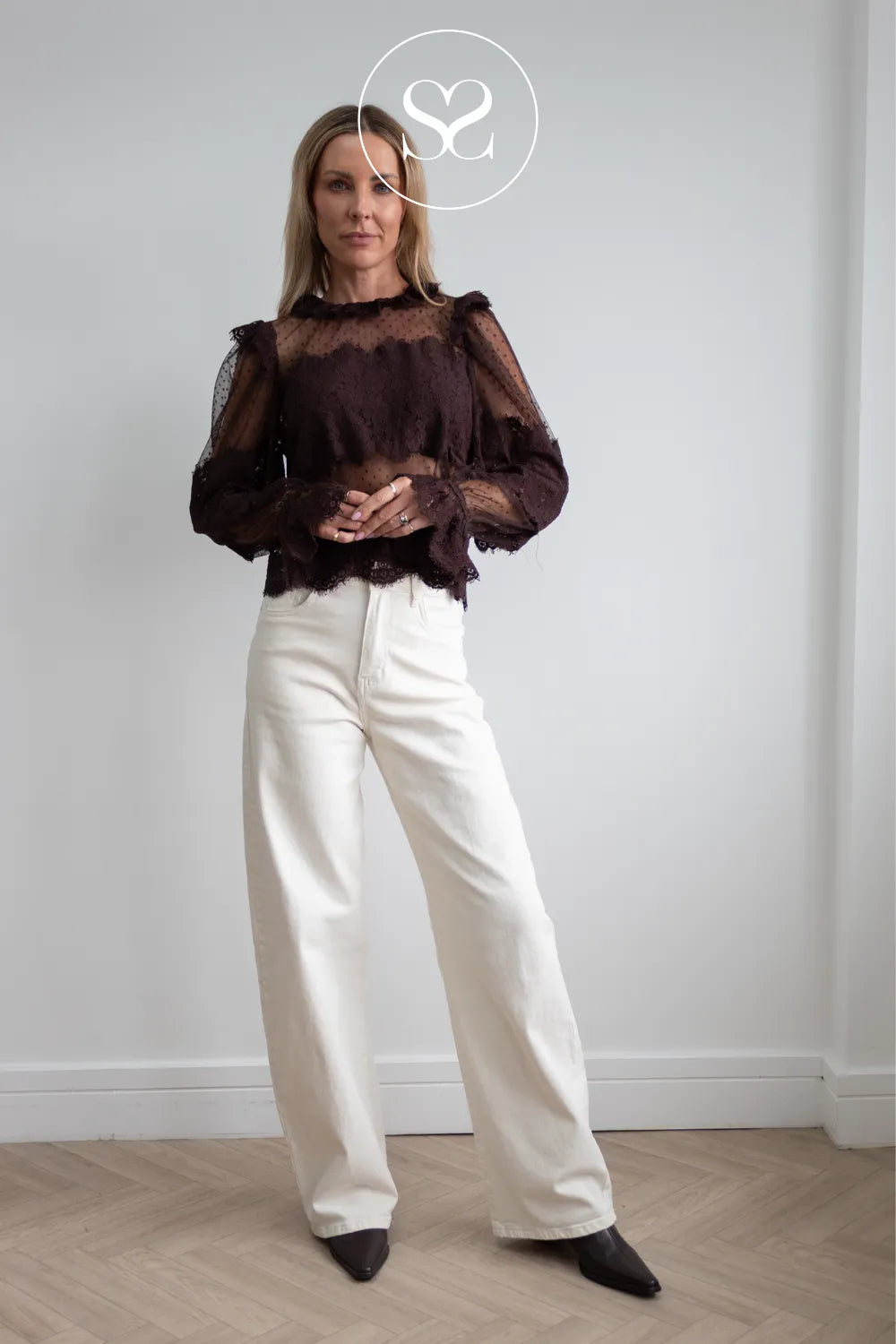 Brown Lace Blouse with Collar — 80996