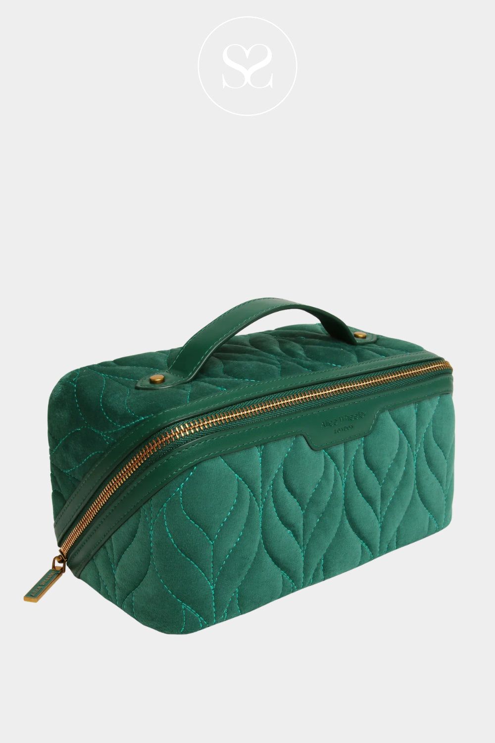 ALICE WHEELER TEAL VELVET MAKEUP BAG WITH ZIP CLOSURE FOR WOMEN