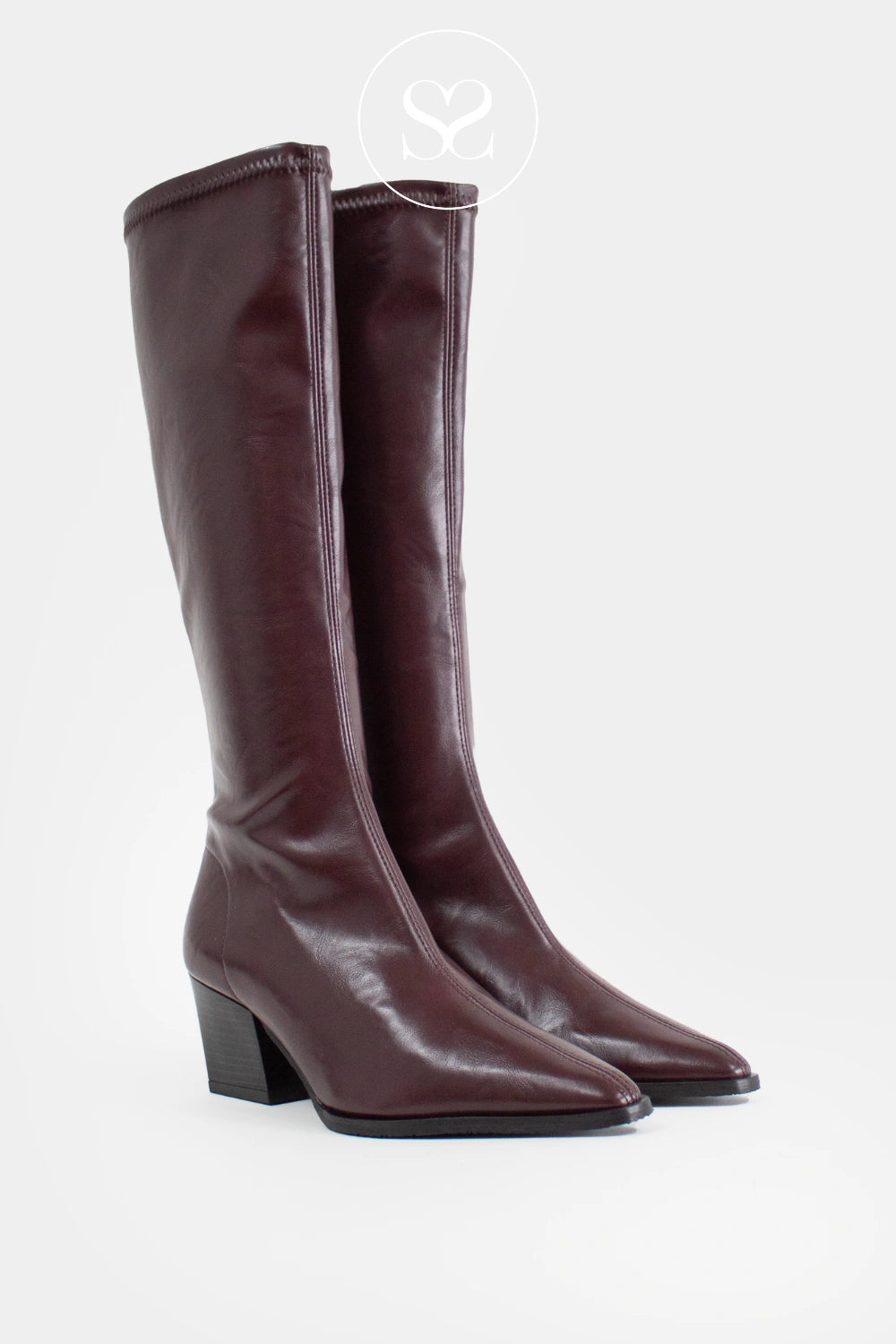 *** MISS ELASTIC BURGUNDY KNEE HIGH SOCK BOOTS - 78150