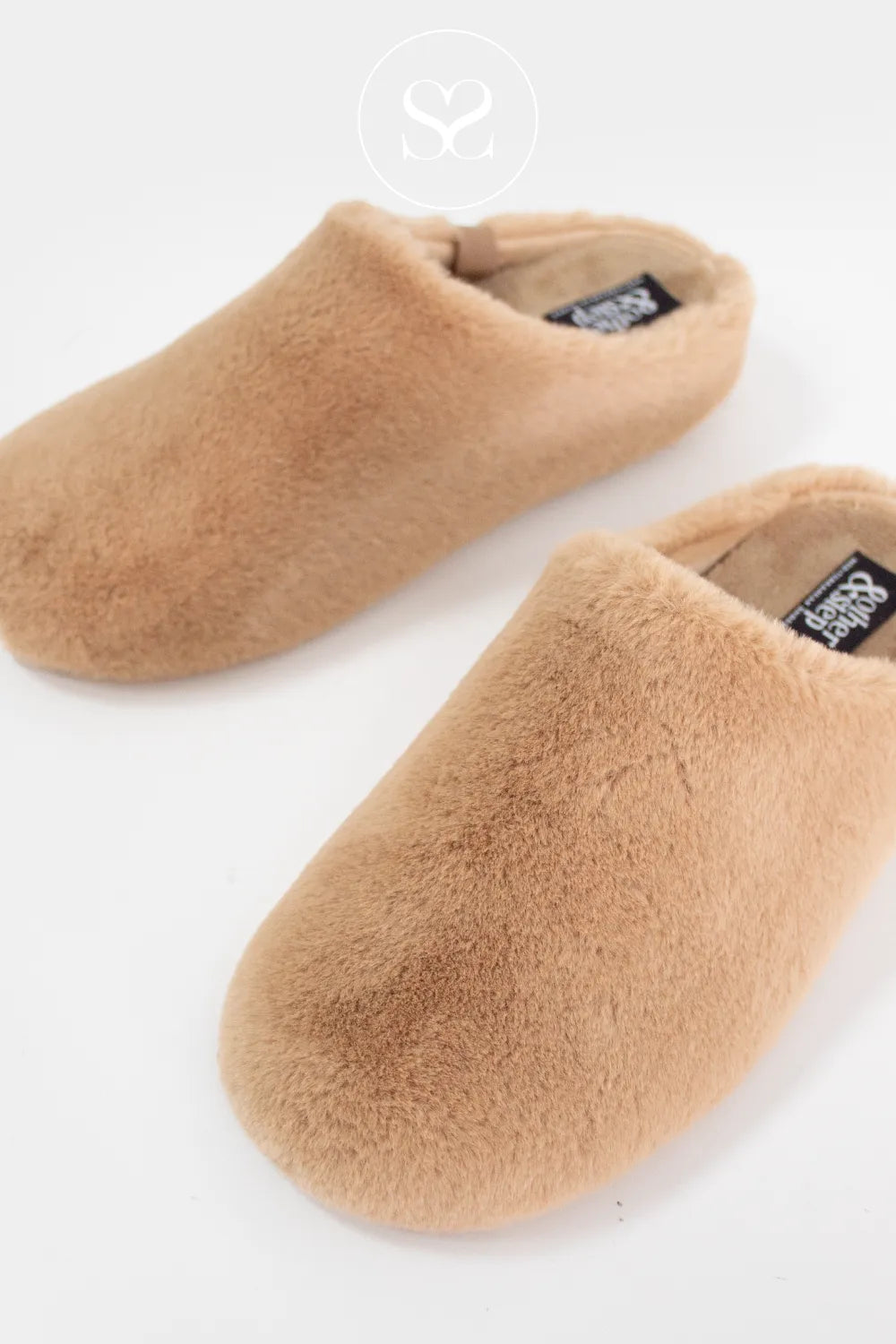 ANOTHER STEP CAMEL FAUX FUR SLIDER SLIPPERS 06068015