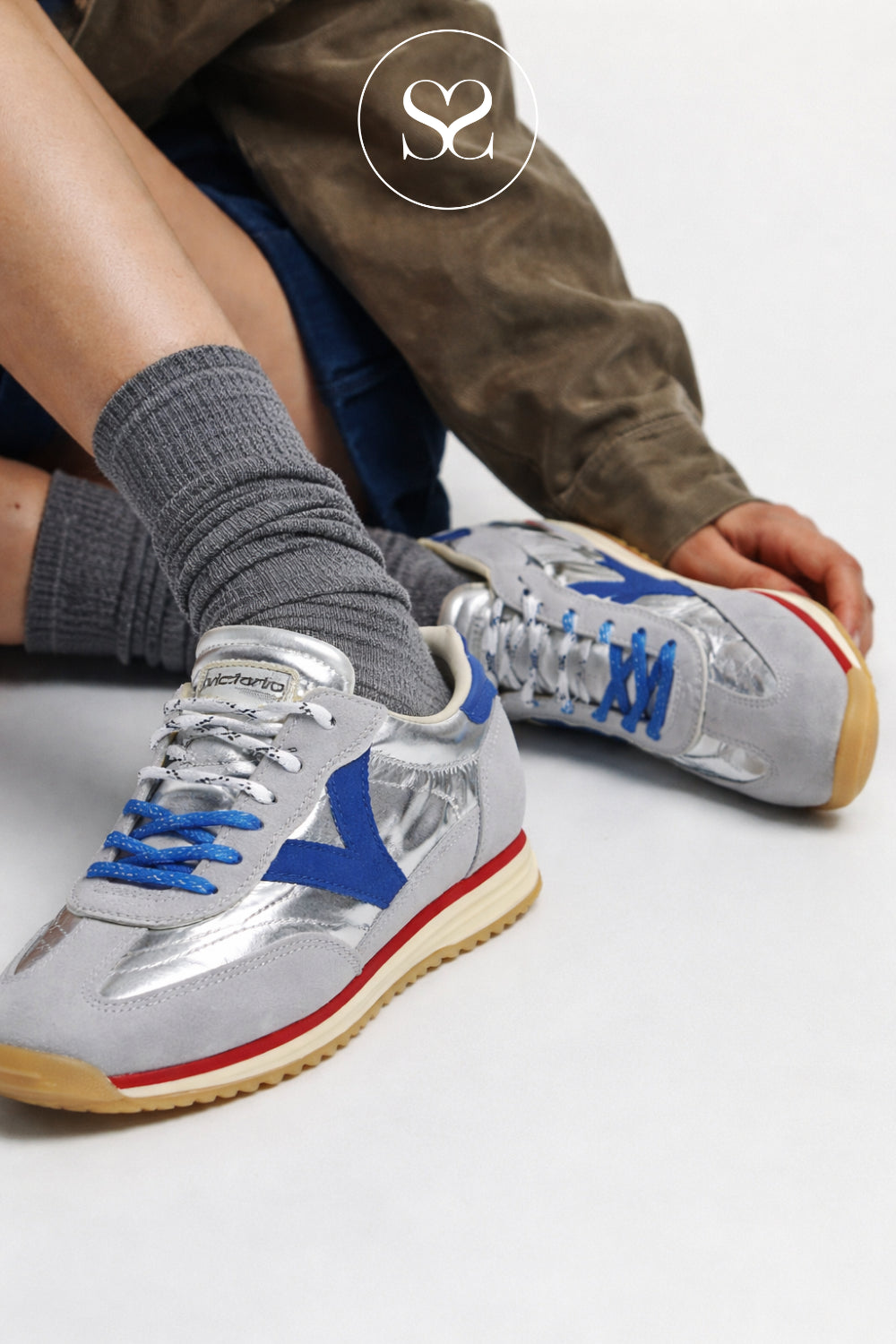 Victoria Metallic Silver & Blue Retro Trainers with slight wedge sole 1158111