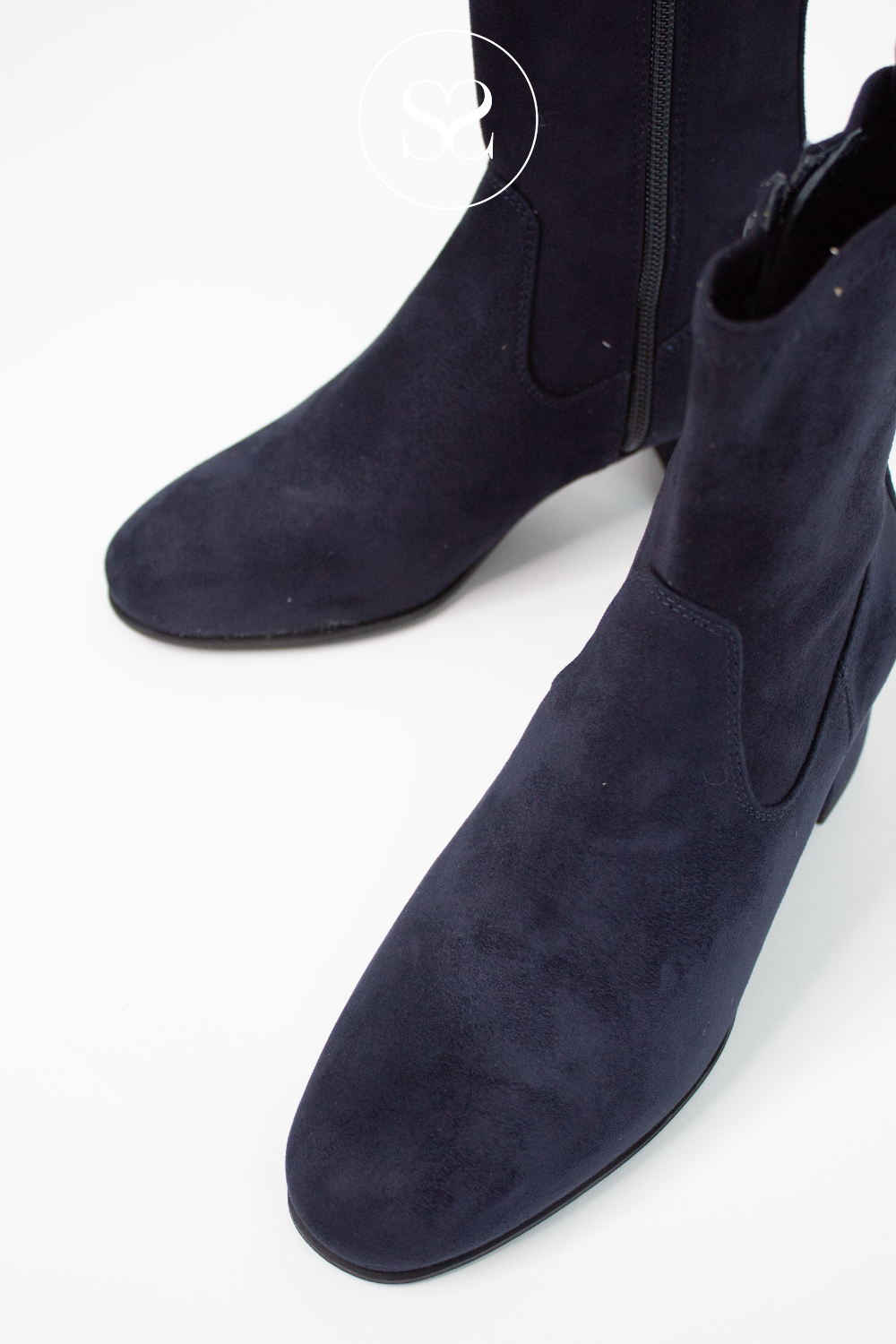 UNISA NAVY SUEDE BLOCK HEEL SOCK BOOTS LEMICO
