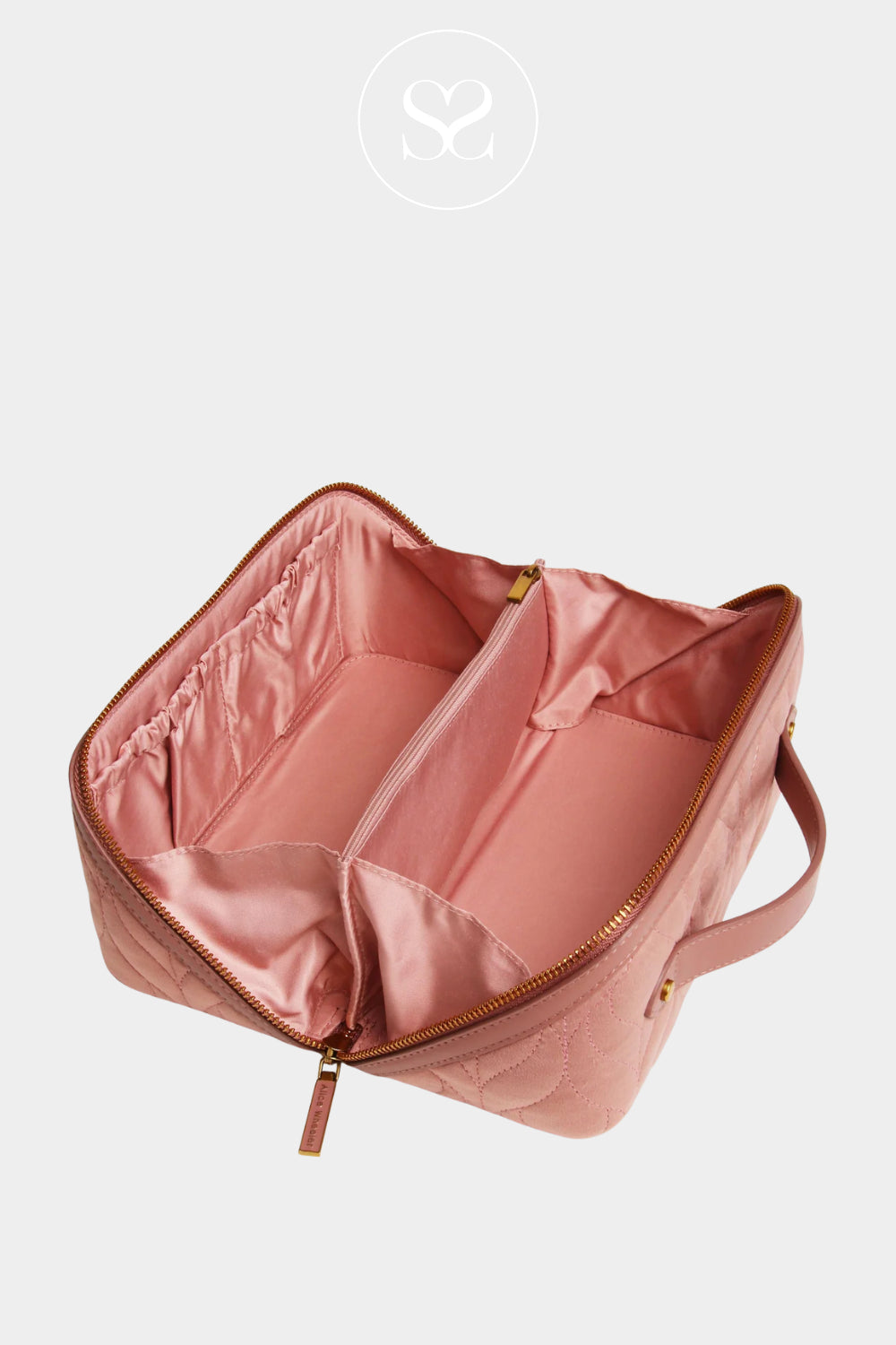 ALICE WHEELER PINK LEATHER MAKEUP BAG WITH SPACIOUS INTERIOR WITH SEPARATE COMPARTMENTS