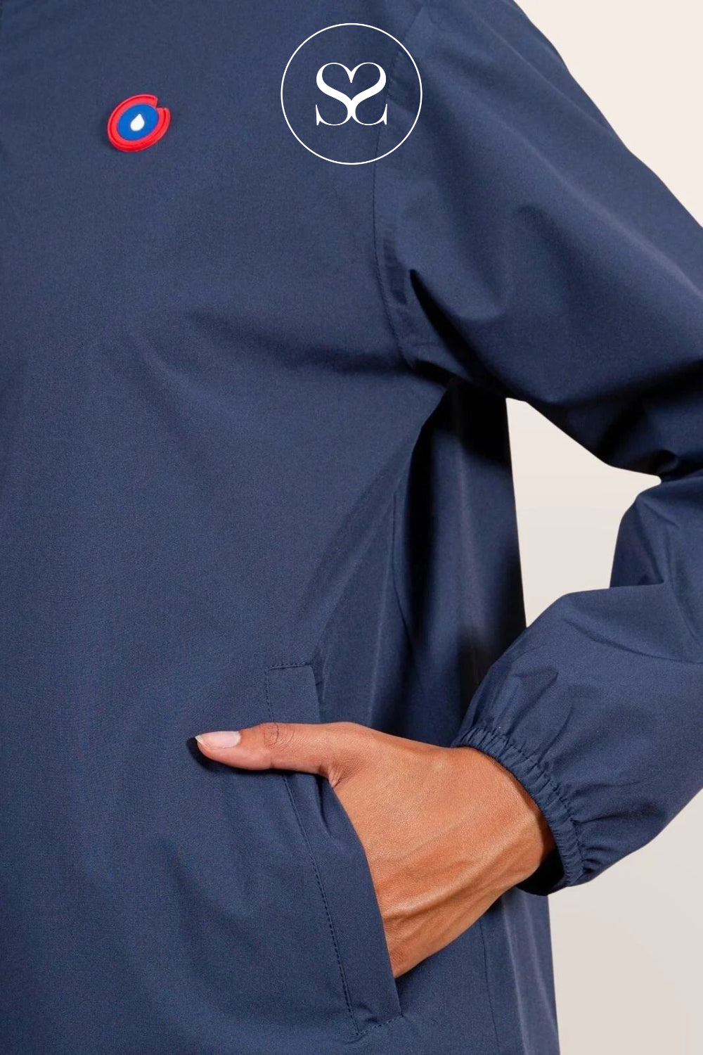 Flotte Navy Lightweight Rain Jacket with Pockets and Rubberized Logo