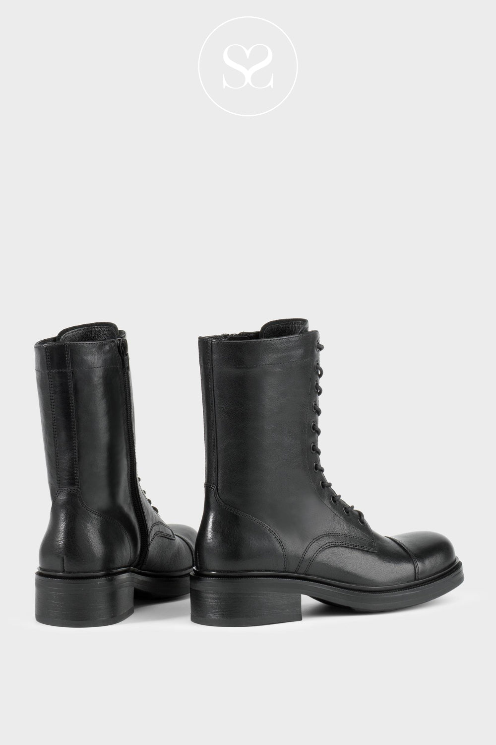 Black leather mid calf lace up combat boots for women from Vagabond