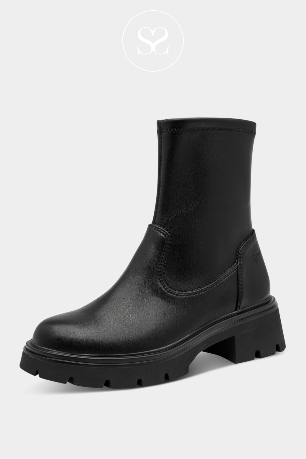 Tamaris Black leather chunky sole boots with a zip Ireland