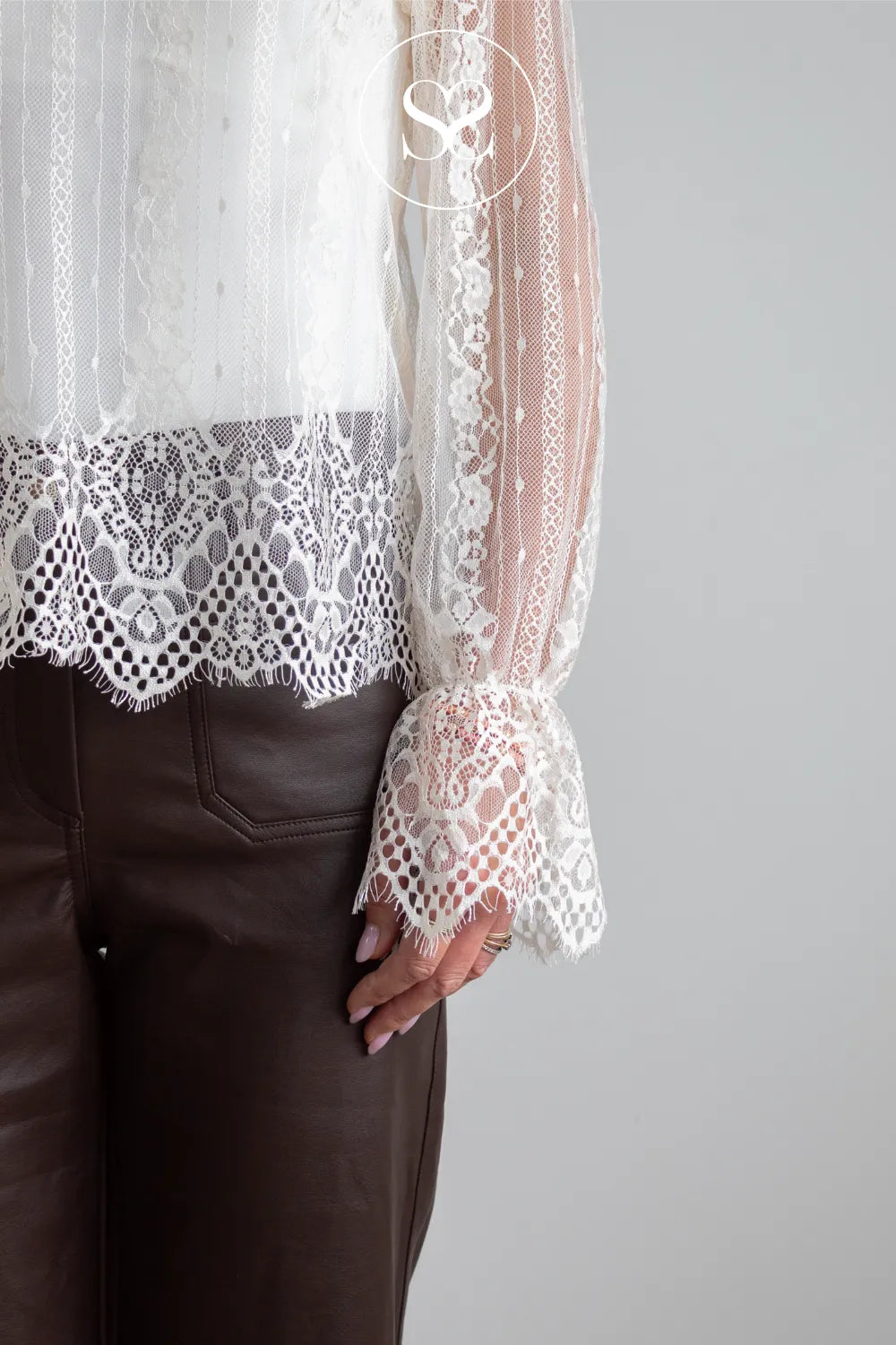 Cream High-Neck Lace Blouse — 81109