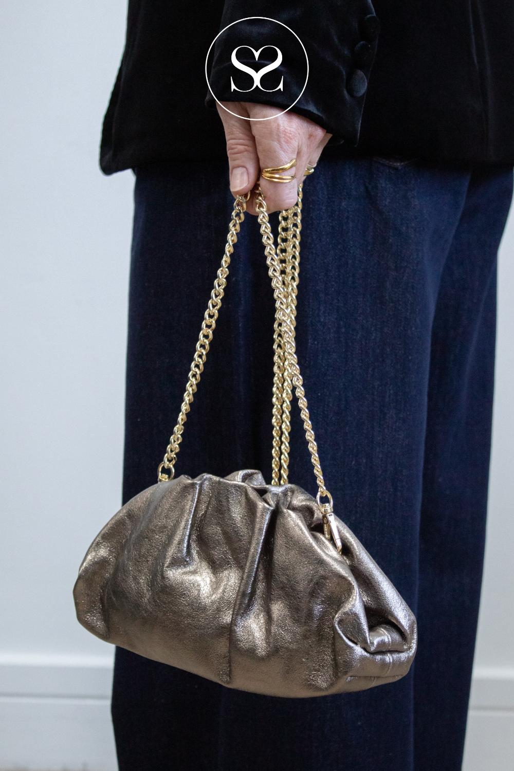 Sheneil Pewter/Bronze small Leather Slouch Clutch Bag - 502320