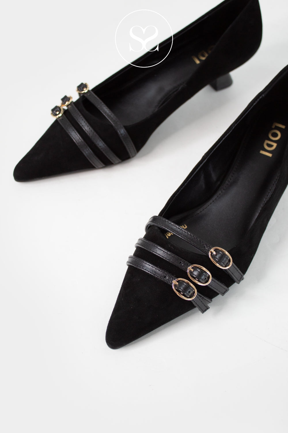 LODI BLACK POINTED FLARED KITTEN HEEL SHOES - ROMA