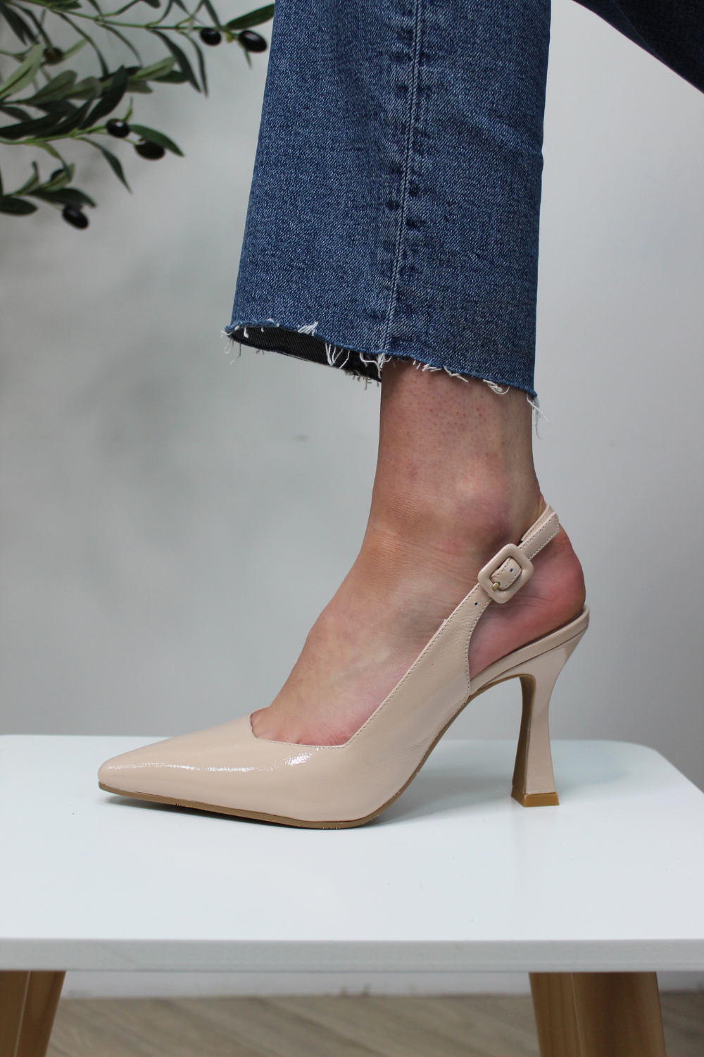 LODI Modern . High heeled pointed toe slingback with adjustable ankle strap and squared front