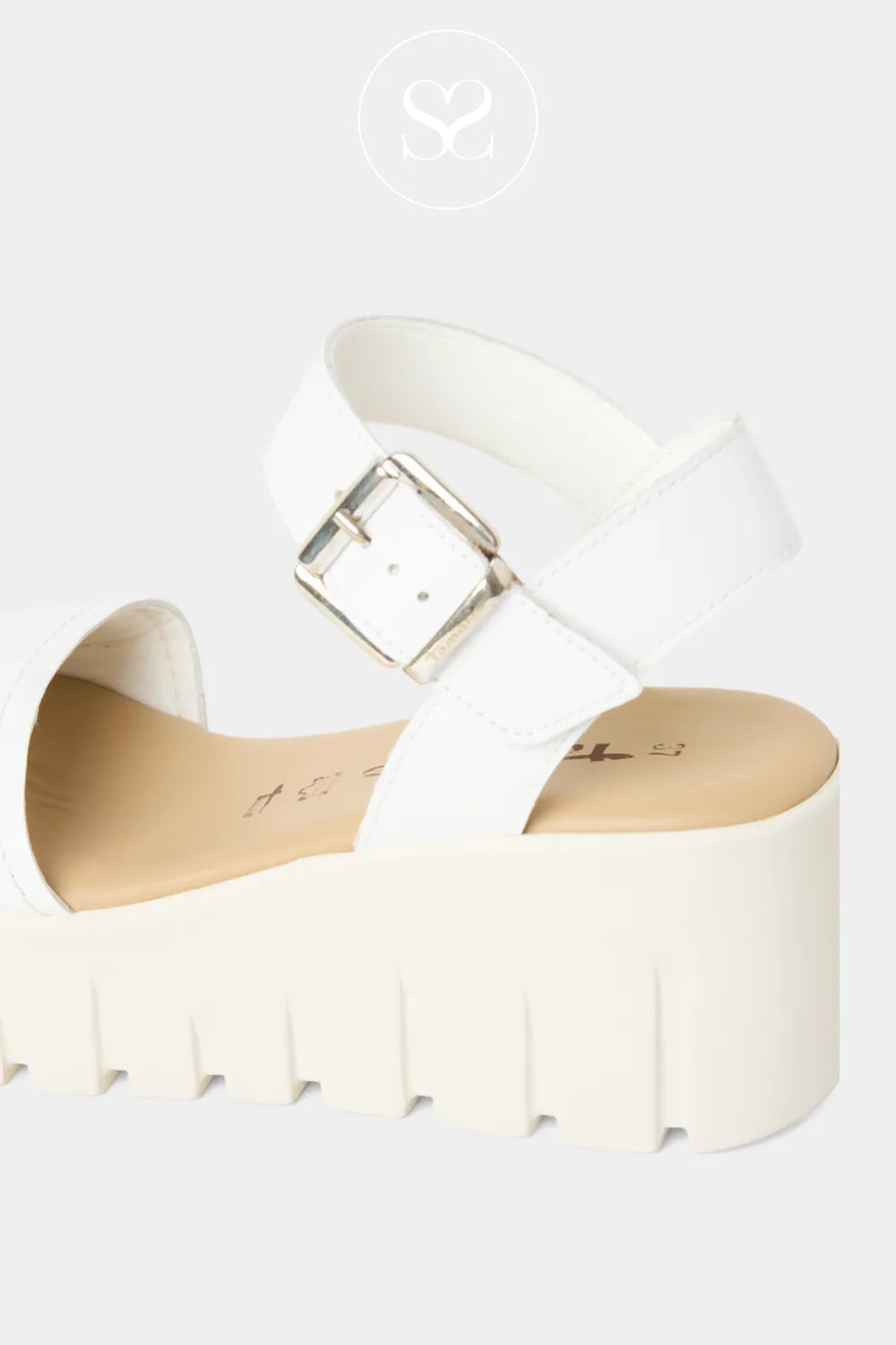 Tamaris White Wedge Sandals 1-28712-42 Ribbed wedge design for a stylish, contemporary look
