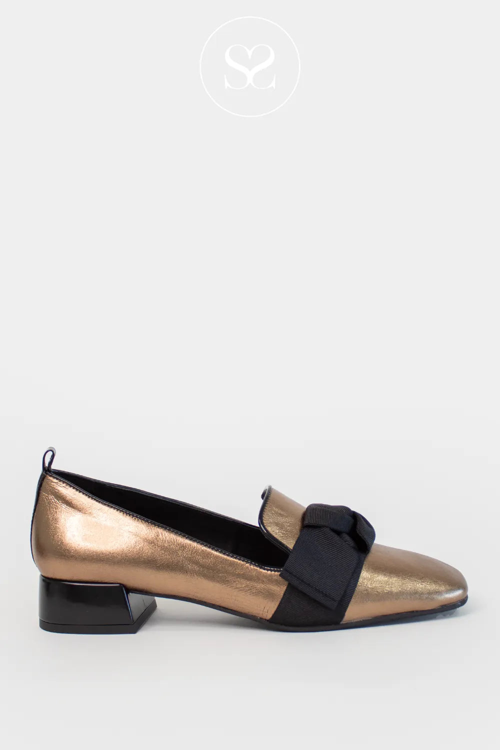 LODI BRONZE BLOCK HEEL SQUARE TOE LOAFERS BELGA